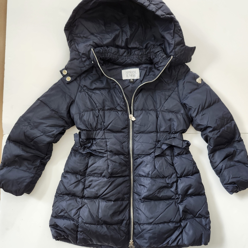Armani Junior Blue Puffer Jacket with Quilted Design and Hood